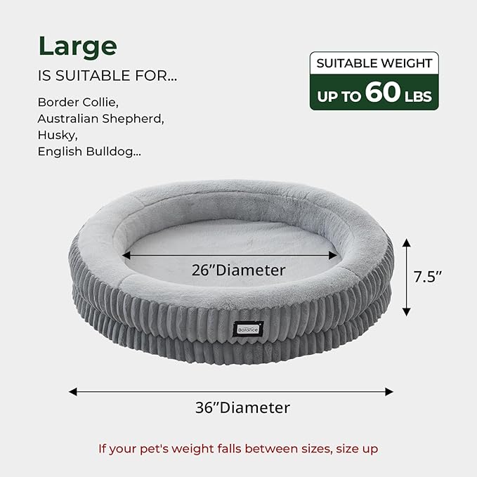 BALANCE Donut Dog Bed, 36 Inches Round Dog Bed Large Size Dogs Washable, Orthopedic Calming Dogs Beds for Pets, Fluffy Plush Faux Fur Pet Bed with Anti-Slip Bottom