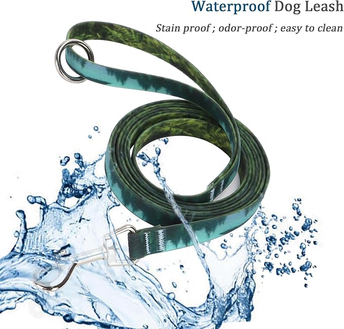 WYuZe Waterproof Dog Leash 7FT 12FT, Odor-Proof Strong Coated Nylon Webbing Easy to Clean, Lightweight Long Leash for Outdoor Walking, Hiking, Beach Playing (7ft, Forest)