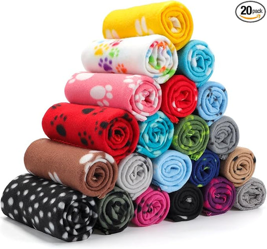 Eccliy 20 Pcs Puppy Blanket Pet Soft Fleece Dog Blankets Warm Felt Throw Sleep Mat Bed Covers for Doggie Puppy Pet Dogs Cat, 20 Styles(39 x 27.6 Inch,Paw)