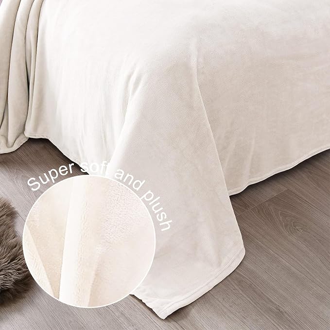 Exclusivo Mezcla Fleece Ivory Throw Blanket for Couch, Sofa, Super Soft and Warm Blankets, All Season, Cozy, Plush, Lightweight, 50x60 Inches