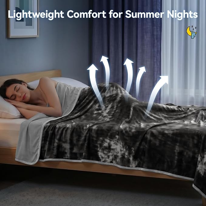 Guohaoi Cooling Throw Blanket for Hot Sleepers, King Size 90''×108'' Lightweight Breathable Summer Bed Blanket for Couch, Arc-Chill Q-Max >0.5 Cool Fiber,Lightweight Tie Dye Blanket Black