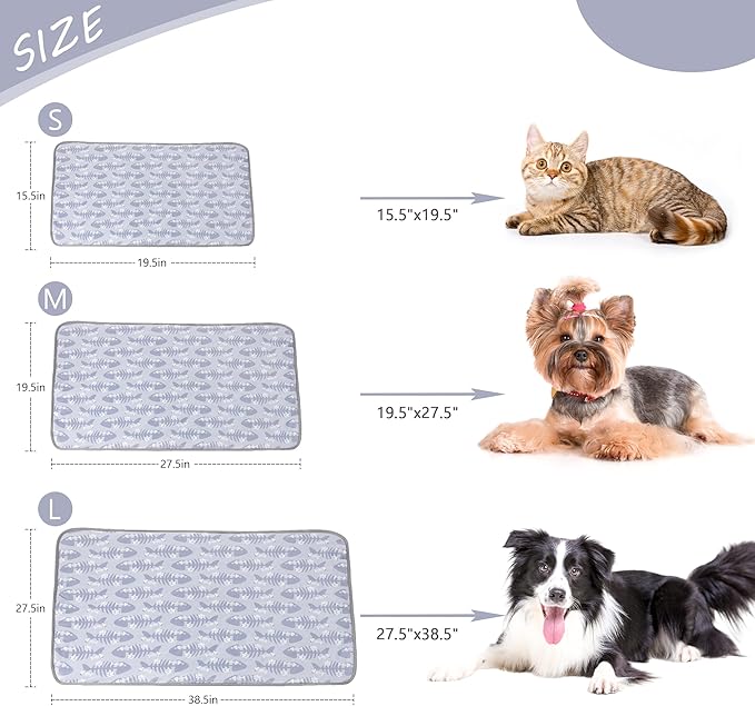 DELIFUR Cat Cooling Mat- Pet Cooling Mat Outdoor for Dogs Ice Pad for Kitten Cat Puppy Machine Washable (Medium, Grey Fishbone)