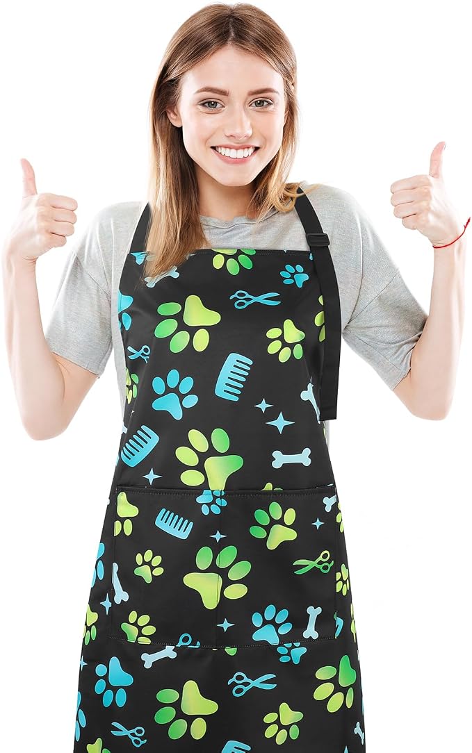 Dog Grooming Waterproof Apron with 2 Pockets, Cute Animals Puppy Dog Pets Apron