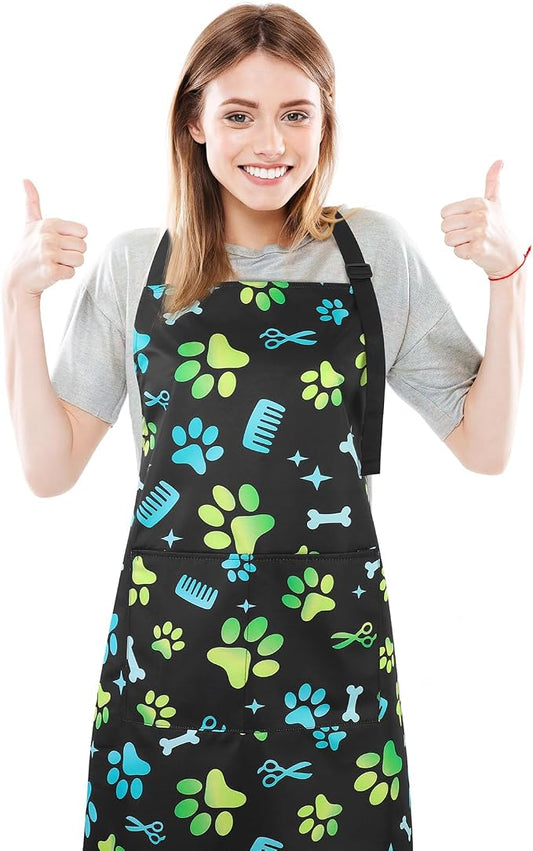 Dog Grooming Waterproof Apron with 2 Pockets, Cute Animals Puppy Dog Pets Apron
