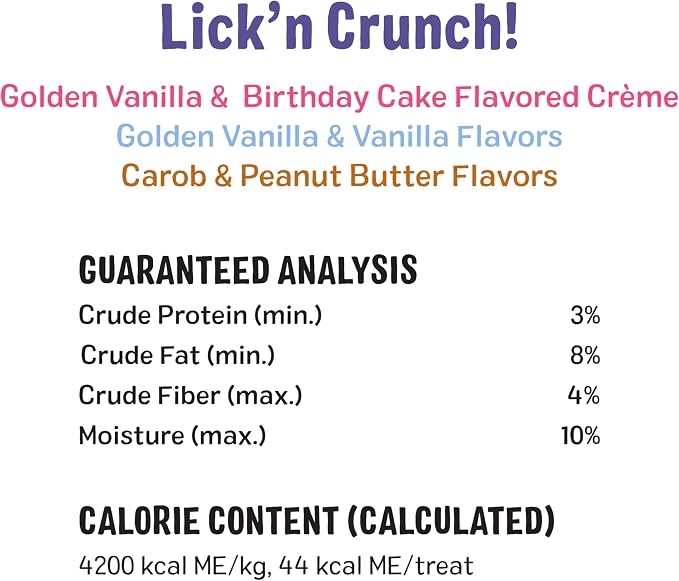 Three Dog Bakery Lick’n Crunch! Fan Favorites Dog Treats Variety Pack, Crunchy Sandwich Dog Cookies with Birthday Cake, Peanut Butter Carob & Vanilla Cream Fillings, 13 oz