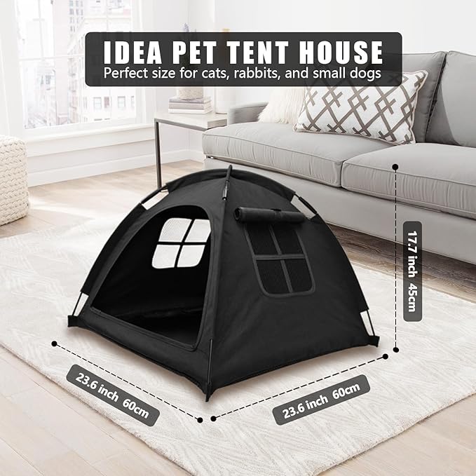 Anti-Anxiety Open Pet Tent for Cats & Dogs, Calming Hideaway | Soothing den, ventilated mesh, ripstop oxford, tip-proof. No-tools, washable cover. Indoor & outdoor. Up to 35lb. 5 colors