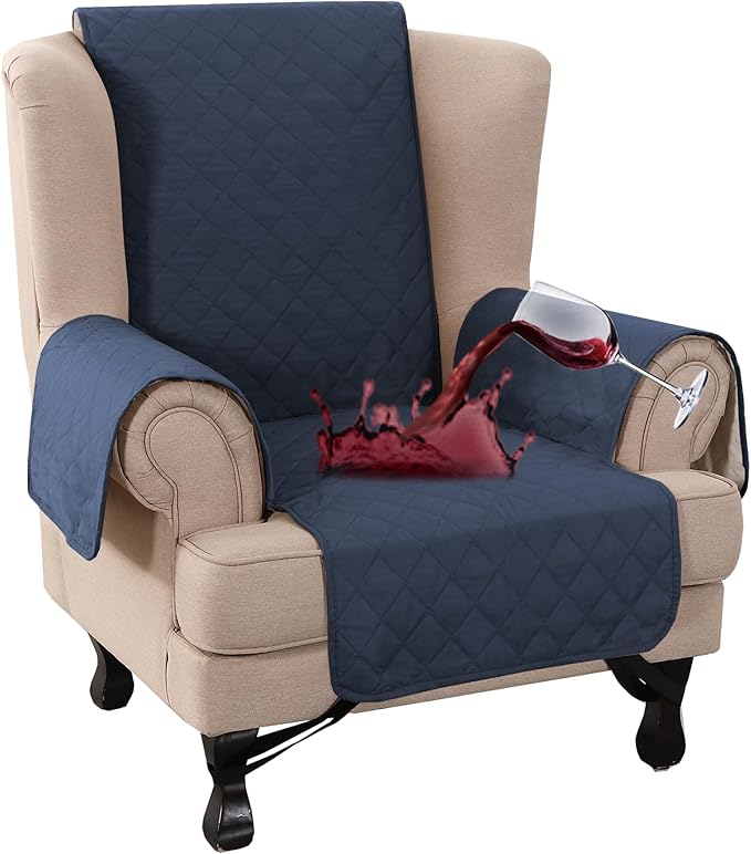 Turquoize 100% Waterproof Wing Chair Cover Wing Armchair Slipcovers Chair Couch Protector Triple Non-Slip Sofa Slipcover Furniture Protector for Pets, Kids,Dog (Wing Chair, Navy)