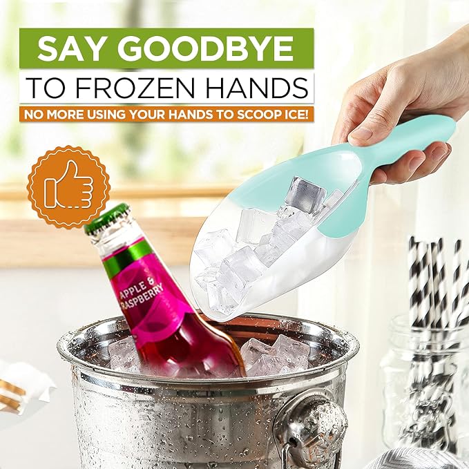 Spring Chef Magnetic Ice Scoop for Freezer - Multifunctional BPA-Free Flexi-Plastic Scoops for Dry Goods with Comfortable Handle - Scoopers for Food, Ice Machine, Flour, Popcorn - Set of 2 - Mint