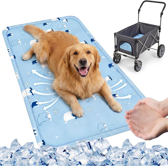 Nuanchu Dog Stroller Cooling Mat, Waterproof Gel Pet Cooling Pad for Summer, Washable Cat Sleeping Blanket, Portable Ice Gel Travel Mat for Cats, Crates, Car Seat(23.62 x 35.43 Inches,Sky Blue Bear)