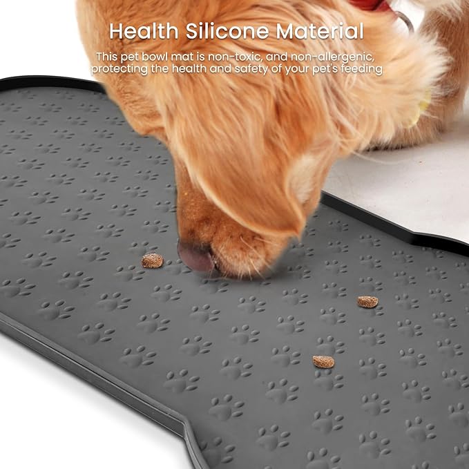 PWTAA Dog Food Mat Anti-Slip Silicone Dog Bowl Mat Thicker Pet Placemat Waterproof Cat Feeder Pad with Raised Edge Puppy Kitten Feeding Mats Suitable Small Medium-Sized Dogs Cats Eating Tray