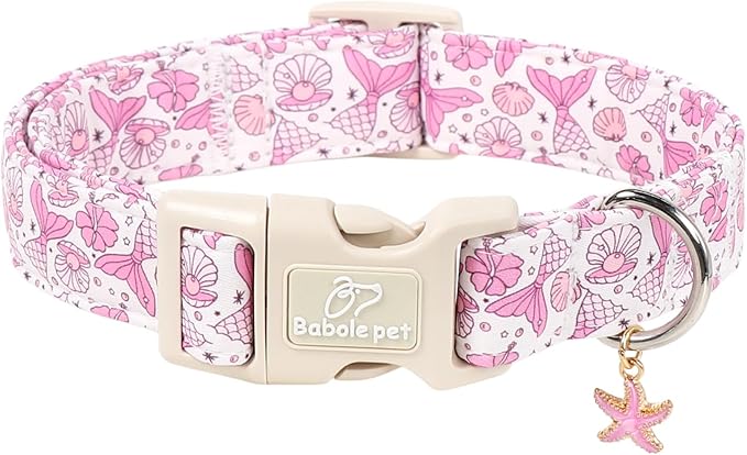 Girl Dog Collar, Summer Pink Mermaid Dog Collars for Puppy Small Dogs - Cute Ocean Themed Pup Collar, Soft Adjustable Female Pet Collars with Quick Release Buckle XS