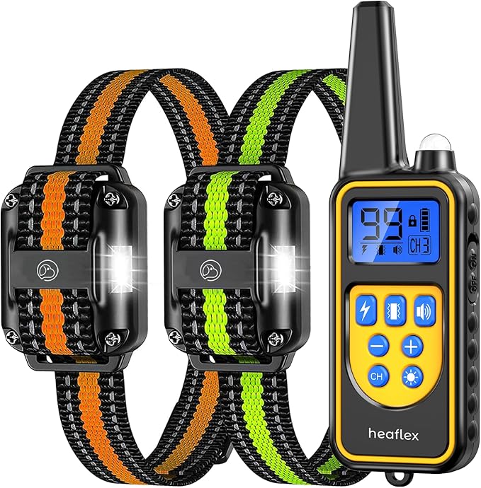 Dog Training Collar for 2 Dogs, 3300ft Remote Dog Shock Collar with Night LED Light, IPX7 Waterproof Rechargeable E-Collar, 4 Modes (Beep, Vibration, Shock) for Small Medium Large Dogs