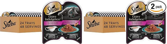 Sheba Gravy Indulgence Adult Wet Cat Food,Wet Food for Cats Salmon Entree in Extra Gravy,2.6 oz. Twin-Pack Trays (,48 Servings),24 Count (Pack of 2)