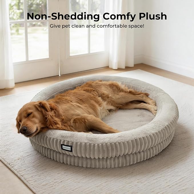 BALANCE Donut Dog Bed, 43 Inches Round Dog Bed Extra Large Size Dogs Washable, Orthopedic Calming Dogs Beds for Pets, Fluffy Plush Faux Fur Pet Bed with Anti-Slip Bottom