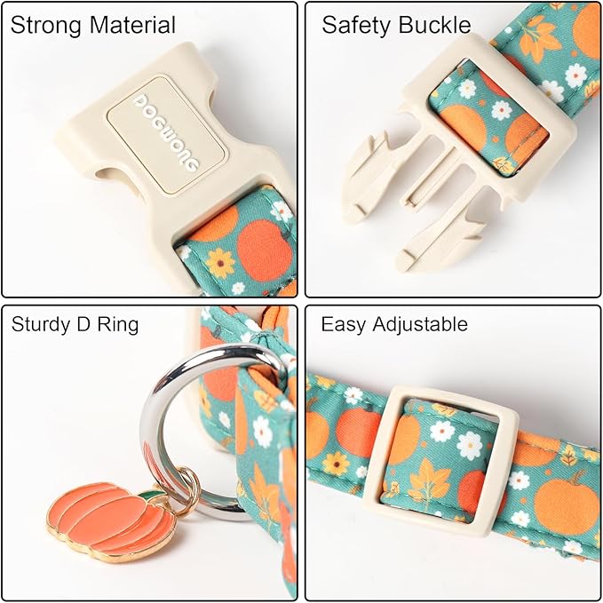 DOGWONG Fall Pumpkin Dog Collar- Cute Fall Holiday Dog Collars Adjustable Halloween Dog Collar for Small Medium Large Dogs XL