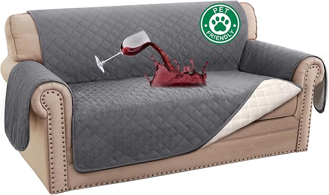 Turquoize 100% Waterproof Couch Cover Sofa Covers for 2 Cushion Couch Loveseat Covers Triple Non-Slip Couch Cover for Dogs Washable Furniture Protector Cover for Pets, Kids,Dog (Loveseat 54", Gray)