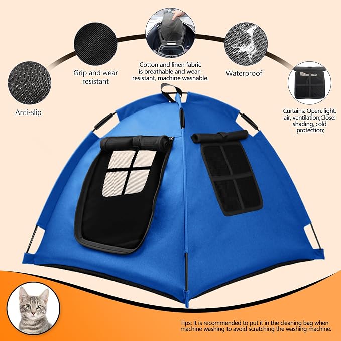 Portable Pet Tent, Full-Enclosure Zippered Mesh, Indoor & Outdoor | Easy-flex poles, tool-free. Tear-resistant. Anti-tip. 5+ colors. For cats, small dogs. 60x60x45cm, 390g