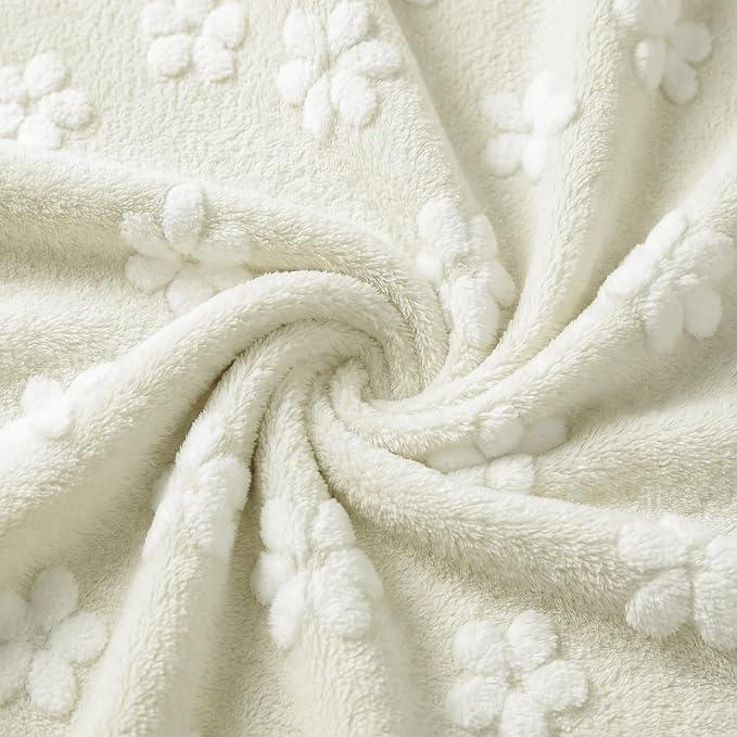 Horaldaily Pets Flannel Blanket, Beige Flowers 3D Textured Soft Fuzzy Fluffy Plush Cozy Fleece Premium Blankets for Dog Cat Puppy Kitten Couch Protection, 30x40