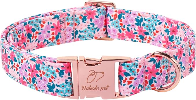 Floral Dog Collar, Cute Spring Summer Girl Dog Collars - Soft Adjustable Everyday Collars for Small Medium Large Dogs, Rustic Wildflowers Female Dogs Collar L