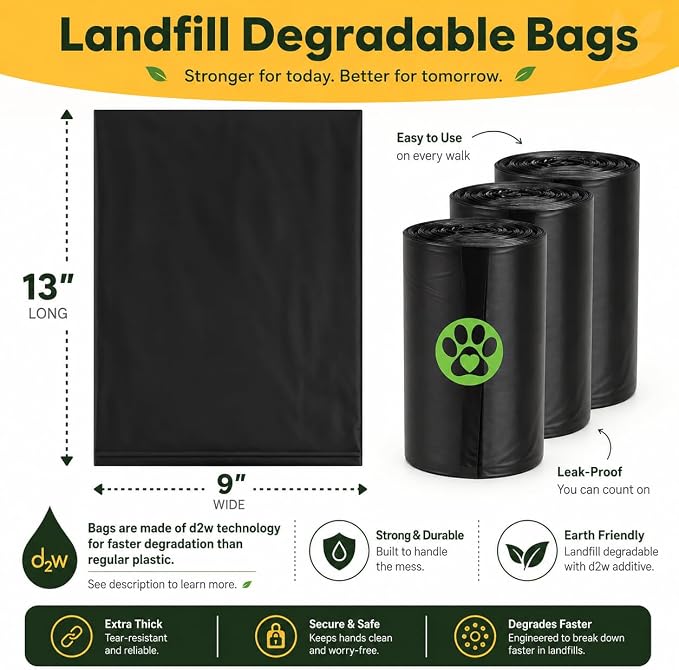 Dog Poop Biodegradable Black Bags with Dispenser (700 Bags) Eco-friendly doggy poop bags Pickup Bag 35 Refill Rolls Eco Dog Waste Bags Cat Litter Clamps & Poop Bags (35 Rolls, Uscented)