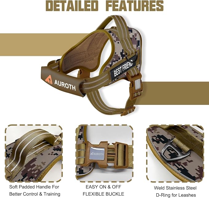 AUROTH Dog Harness and Leash Set, Soft Padded Service Dog Vest with 5.25FT Dog Leash, No Choke, Easy On Pet Vest, Adjustable Reflective No Pull Pet Vest Medium Sized Dog, Easy Walking and Training