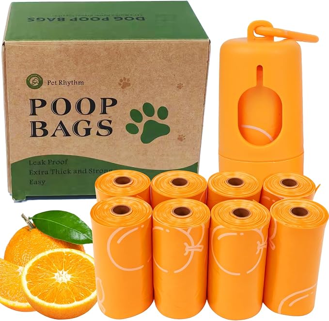 Citrus Scented Dog Poop Bags - 120 counts Orange Pet Waste Bags with Dispensers, Extra Large 13x9 Inch Leak-Proof Fragrance Bags for Dogs Walking and Cat Litter