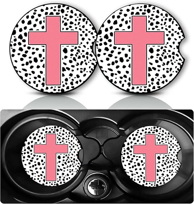 2Pack Jesus Cross Car Cup Holder Coaster,Religion Cross Gifts for Women Men Believer,Vehicle Interior Drink Mat Neoprene Car Coasters for Cup Holders Decor,Christian Faith Auto Accessories