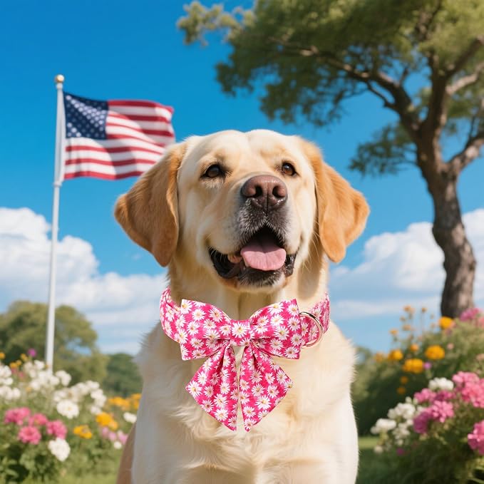 Unique style paws Cartoon Dog Collar with Bowtie Spring Summer Collar with Flower Rose Daisy for Small Medium Large Boys Girls Dogs