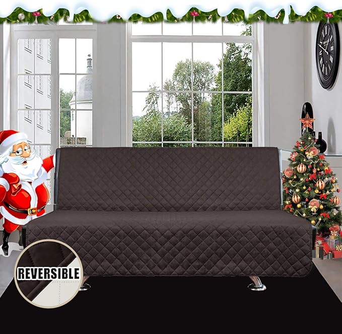 Easy-Going Futon Sofa Slipcover Reversible Sofa Cover Armless Cover Furniture Protector Couch Cover Water Resistant Pets, Kids, Children, Dog, Cat Chocolate/Ivory