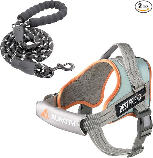 AUROTH Dog Harness and Leash Set, Soft Padded Service Dog Vest with 5.25FT Dog Leash, No Choke, Easy On Pet Vest, Adjustable Reflective No Pull Pet Vest Medium Sized Dog, Easy Walking and Training
