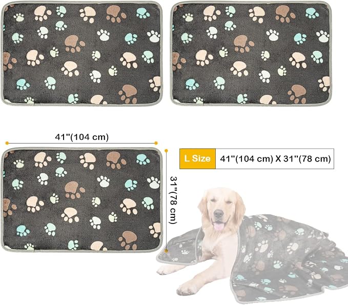Dono 1 Pack 3 Dog Blankets for Small Dogs, Soft Fluffy Paw Print Pattern Fleece Pet Blanket Warm Sleep Mat, Puppy Kitten Blanket Doggy Mat for Dog Cat Kitten Doggy (40 * 30")