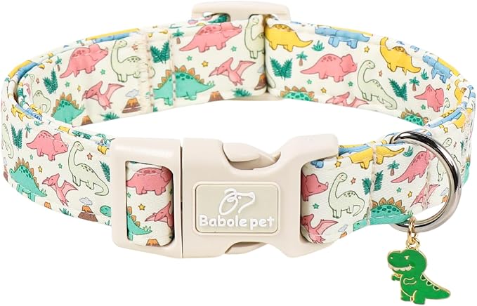 Dinosaur Dog Collar Cute Boy Dog Collars for Puppy Small Dogs - Lightweight Adjustable Cartoon Design Male Female Dogs Everyday Collar with Safety Buckle XS