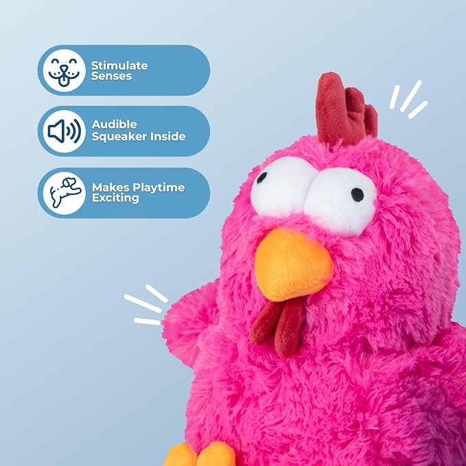 Best Pet Supplies Interactive Squeaky Dog Chew Toy, Ideal Dog Toys for Chewers, Small, Medium & Large Dogs, and Fetch Lovers - Mrs. Cluck (Fuchsia), Large