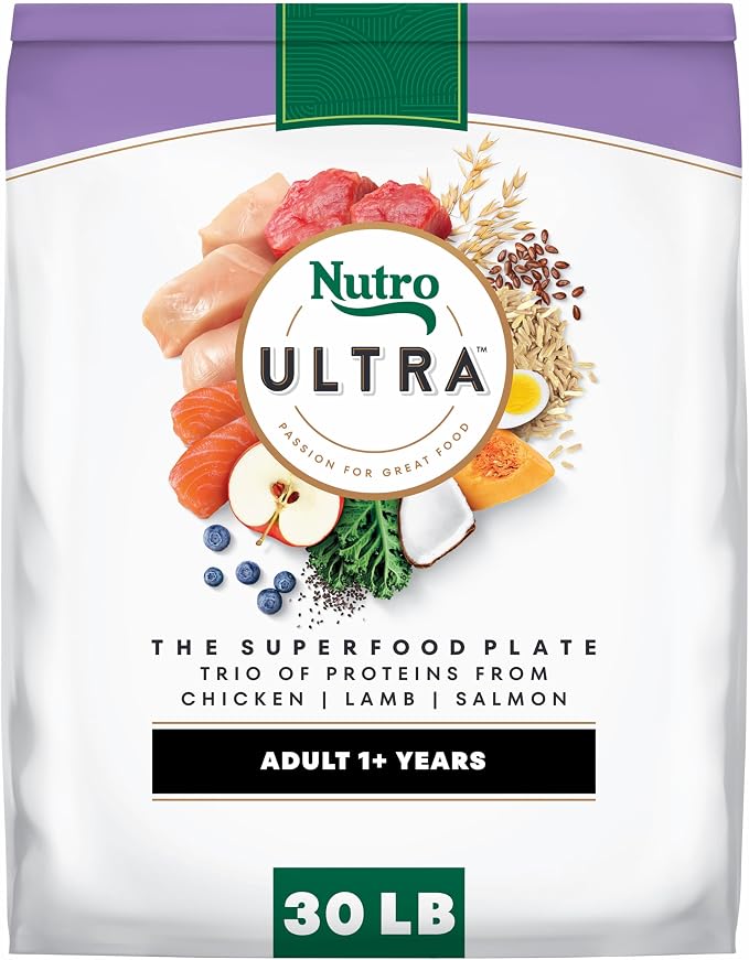 Nutro Ultra Dry Dog Food for Adult Dogs with a Trio of Proteins from Chicken, Lamb and Salmon, 30 lb. Bag