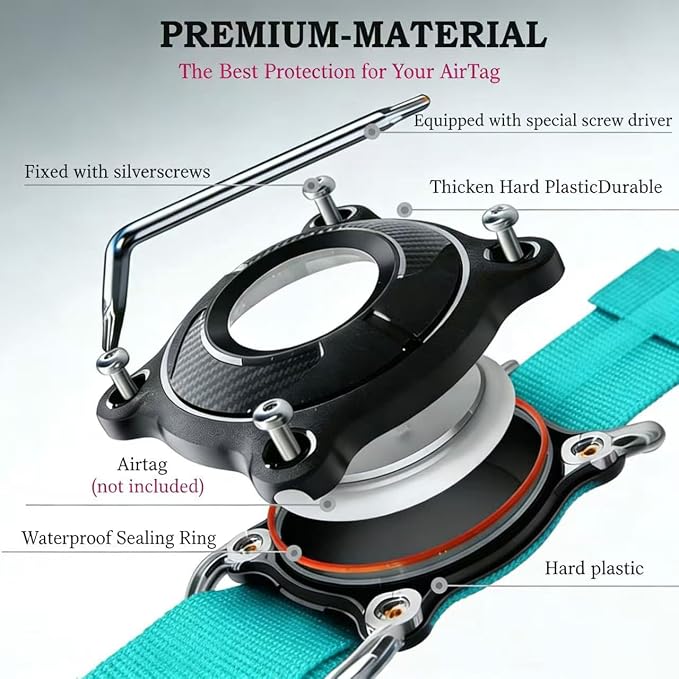 Upgraded AirTag Dog Collar,Waterproof Tactical Dog Collar with AirTag Holder, Control Handle and Metal Buckle,Heavy Duty Dog Collars for Large Dogs (Teal，M
