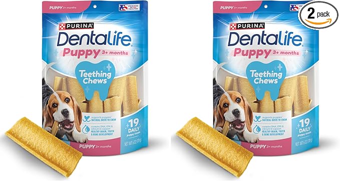 Dentalife Puppy Teething Dog Chews for Small Dogs 3 Months and Up,Chicken Flavor,17.3 oz.,19 Chews - 19 ct. Pouch,(Pack of 2)