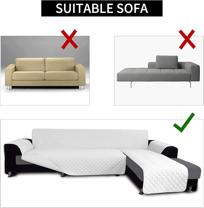 Easy-Going L Shape Sofa Slipcover - Sectional Couch Cover with Chaise & Reversible Sofa Cover for Pets & Kids (X-Large, White/White)