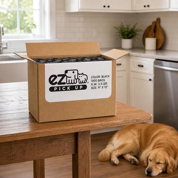 EZ Pick Up 1000 Ct Pet Waste Bags Disposal Dog Poop Bag Black Color | leak proof, heavy duty, 9"x12", puppy training, poopy refill bags, large size, doggy daycare