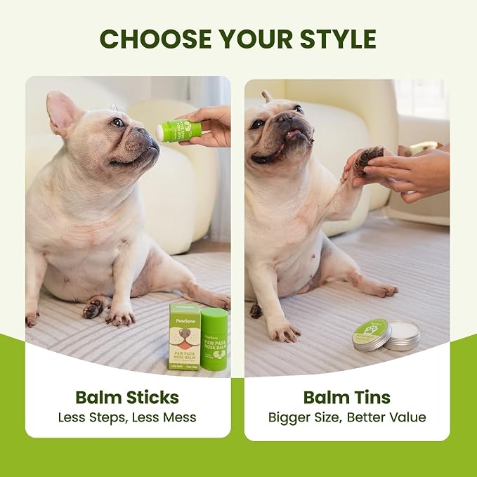PawSono Lick-Safe Dog Paw & Nose Balm with Coconut Oil | All-Natural Moisturizer & Soother for Dry, Cracked Pads & Snout | Summer Hot Pavement & Sand Paw Wax, Nose Butter for Bulldogs(2.1oz *2)