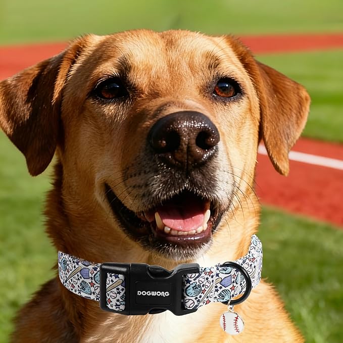 DOGWONG Baseball Dog Collar-Cute Boy Baseball Dog Collar, Adjustable Soft Male Dogs Collars for Large Dogs, XL
