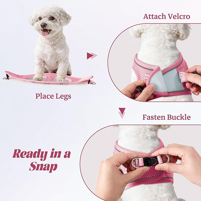 YIMEIS Dog Harness and Leash Set, No Pull Soft Mesh Pet Harness, Reflective Adjustable Puppy Vest for Small Medium Large Dogs, Cats (Pink-Update, Medium (Pack of 1)