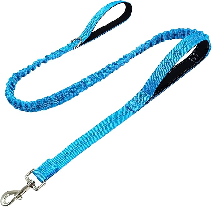 5FT Bungee Dog Leash with 2 Handles, Reflective Strong Nylon Traffic Leash, Shock Absorbing Lead for Large Medium Dogs Walking Training Controlling, Blue