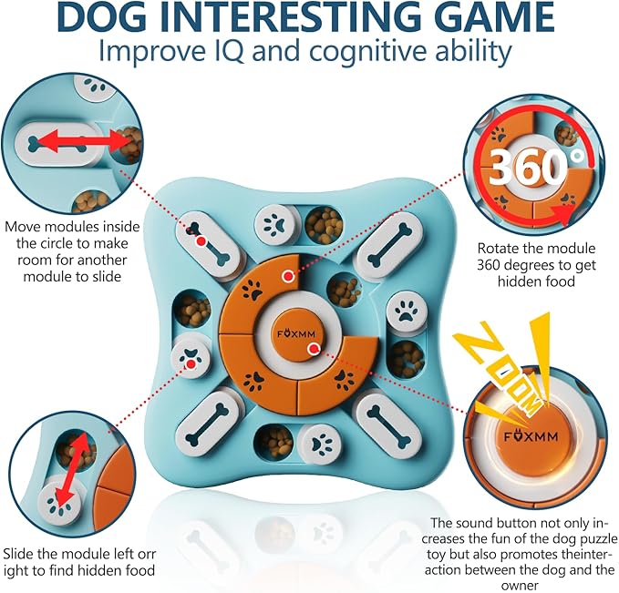 FOXMM Interactive Dog Treat Puzzle Toys for IQ Training & Mental Stimulating,Fun Slow Feeder,Large Medium Small Dogs Enrichment Toys with Squeak Design