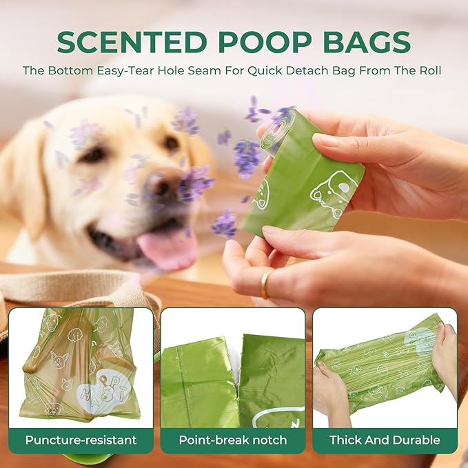 Dyforce Dog Poop Bags Rolls with Dispenser, 600 Count Value Pack Extra Thick Strong Leak Proof Poop Bags for Dogs Doggy with Holder, Scented Pet Waste Cat Litter Bags 9x13" Bulk, Green