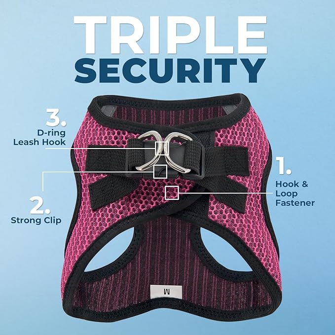 Best Pet Supplies - All Weather Mesh/Plush, Reflective, No Pull Harness for Small, Medium Dogs, Cats - Secure with Hook & Loop Fastener, Buckle, Double D-Rings - Fuchsia 2-Tone, L