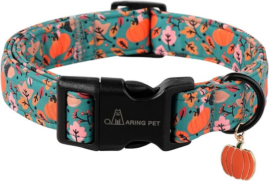 ARING PET Fall Dog Collars, Cute Autumn Pumpkin Maple Leaves Pet Collar with Quick Release Buckle for Small Medium Large Girl Boy Dogs-XS Deep Color
