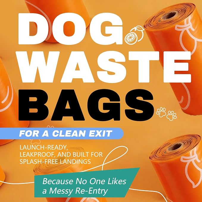 Citrus Scented Dog Poop Bags - 120 counts Orange Pet Waste Bags with Dispensers, Extra Large 13x9 Inch Leak-Proof Fragrance Bags for Dogs Walking and Cat Litter