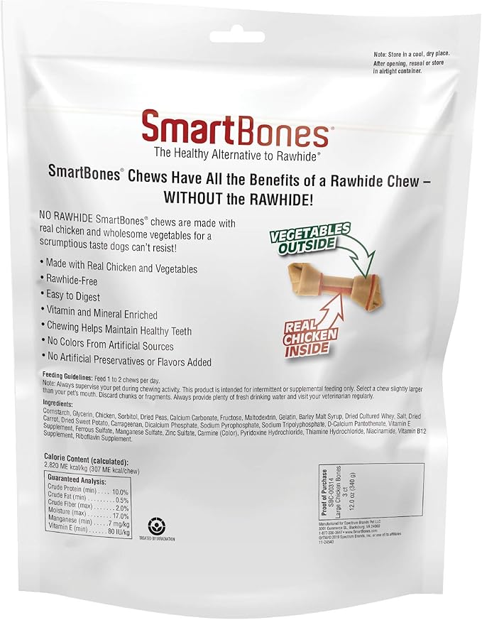 SmartBones with Real Chicken Large Chews, Treat Your Dog to a Rawhide-Free Chews for Dogs, 3 Count (Pack of 4)