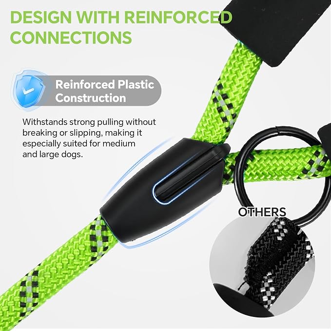 Heavy Duty Dog Leash - 4.9 FT for Large and Small Dogs - Strong Nylon, Comfortable Handle, Reflective Stitching - Ideal for Walking, Training, and Outdoor Activities, Green