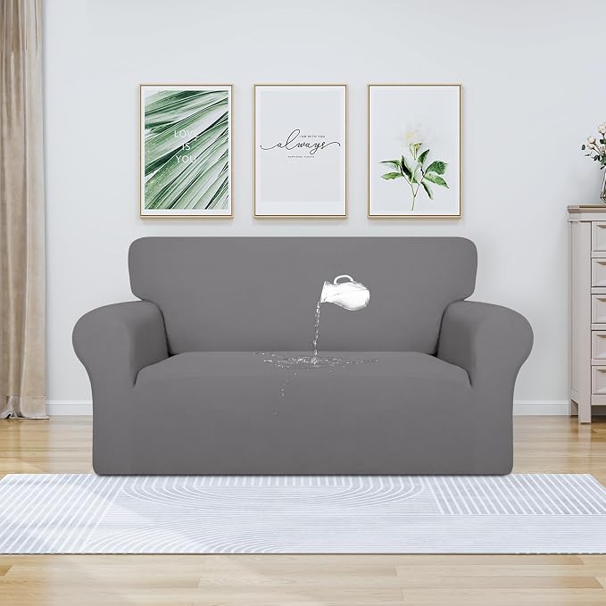 PureFit 100% Dual Waterproof Couch Cover Slipcovers for Couches and Sofas - Stretch Non Slip Fleece Sofa Covers Washable, Leakproof Furniture Protector for Kids, Pets, Dog (Loveseat, Light Gray)